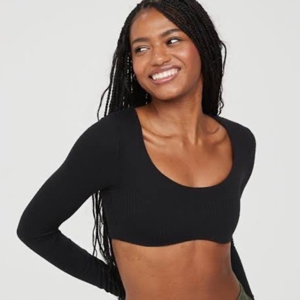 Victoria's Secret PINK Black Underwire Crop Top Long Sleeve L 11251001